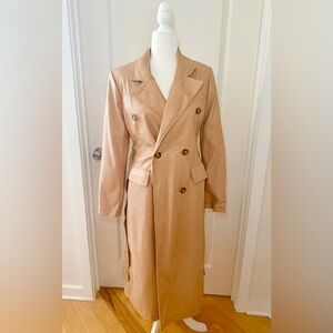7 For All Mankind Faux Leather Trench Coat NWT Tan Belted Spring Jacket Small